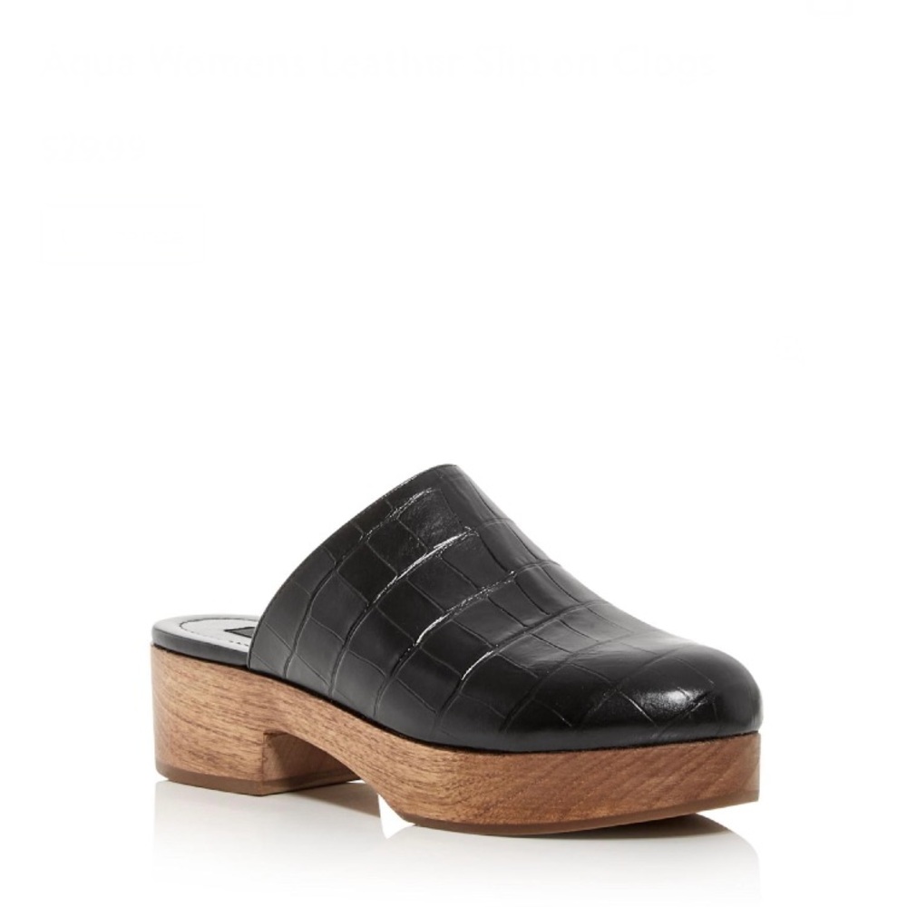 AQUA Crocodile Embossed Leather Slip-On Clogs